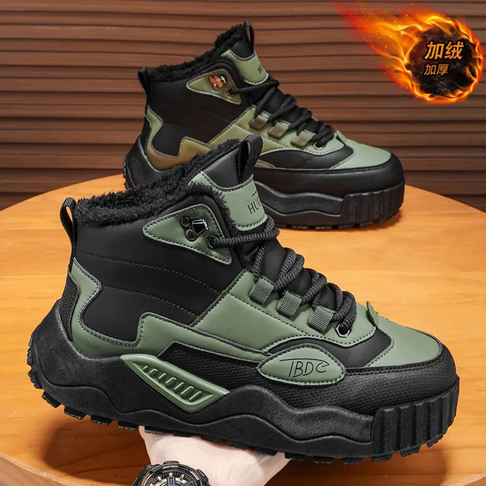 الشتاء الرجال ملابس العمل حذاء من الجلد الدافئة أفخم سميكة وحيد الثلوج الأحذية الارتفاع زيادة مقاوم للماء الدانتيل يصل الرجال أحذية قطنية في الهواء الطلق #2