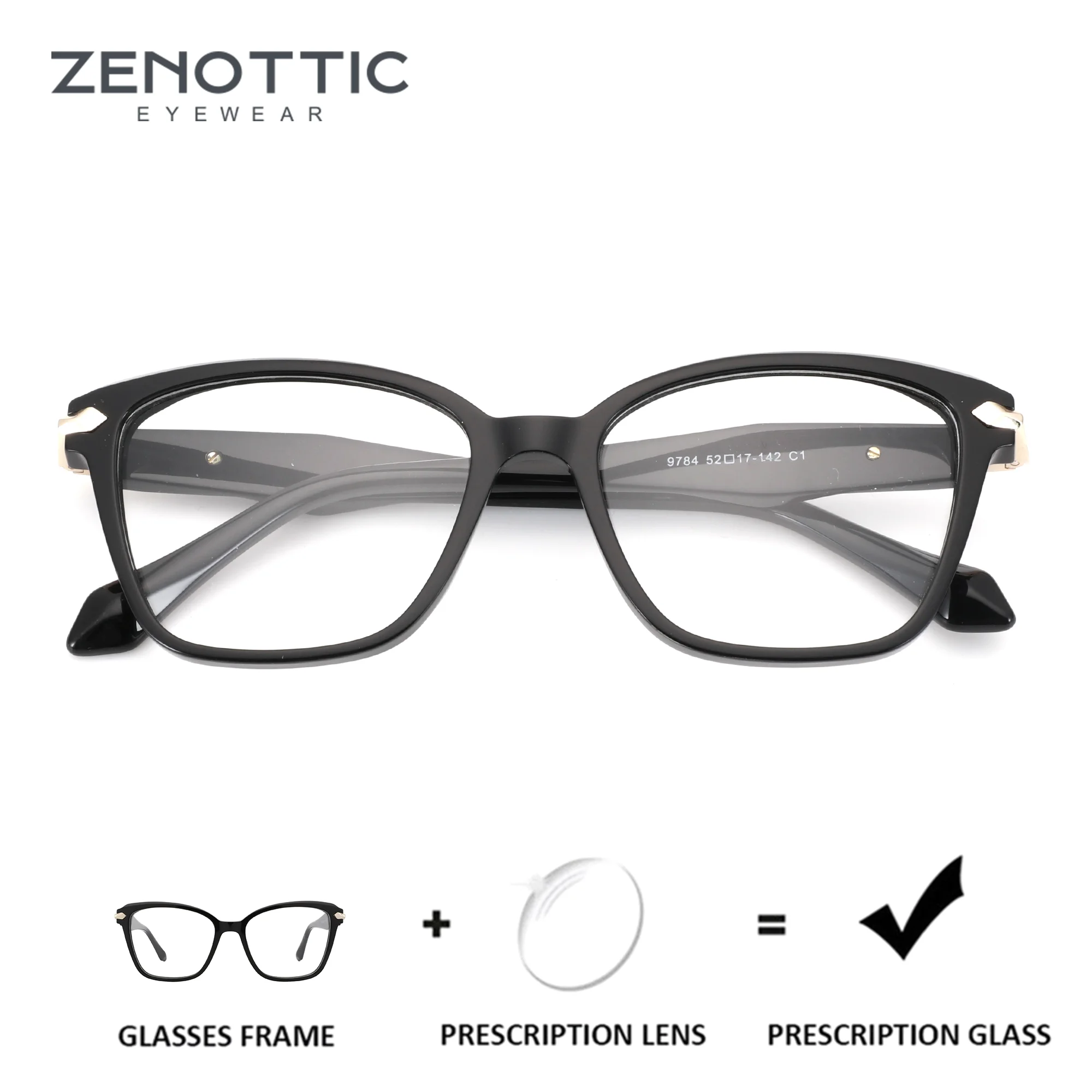 

ZENOTTIC (L Size) Handmade Acetate Prescription Glasses Women Square Frame Trendy Optical Eyeglasses With Progressive Lenses