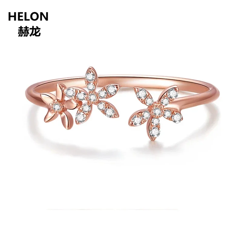 Solid 14k Rose Gold Ring Natural Diamonds Engagement Wedding Ring for Women Anniversary Birthday Party Fine Jewelry Flower