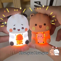 3D LED Bubu Dudu Keychains Say I love you Keychain Baby Grey Bear White Panda Keyring Bag Pendant Couple Love Jewelry Gifts