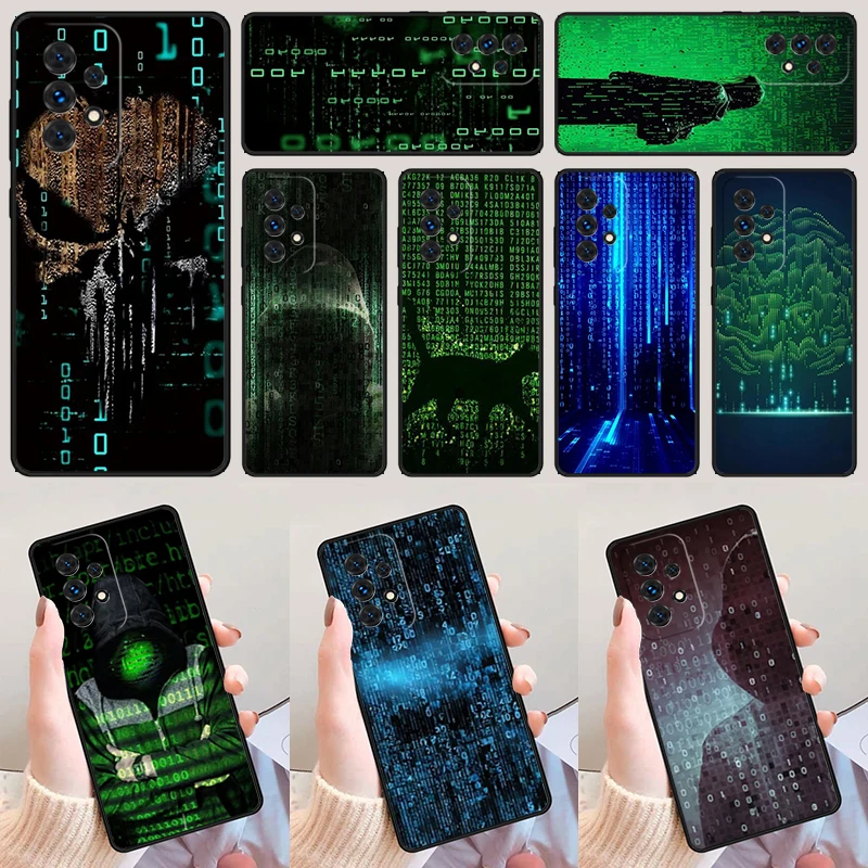 Hacker Binary Matrix Rain For Samsung Galaxy A52 A72 A73 A20e A21S A50 A70 A11 A12 A42 A31 A40 A51 A71 A32 A80 A91 Phone Case