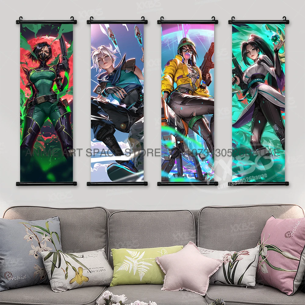 Valorant Hanging Painting Neon Astra Hot Game Posters Sova Home Decor Cypher Scrolls Picture Breach Wall Artwork Reyna Wallpaper