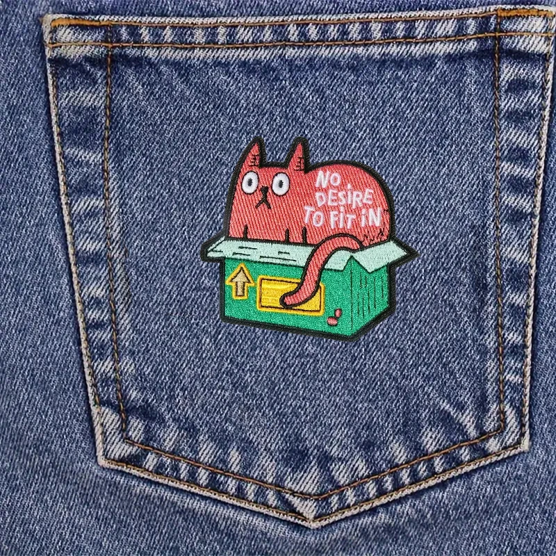 1PC No Desire To Fit In Embroidered Patch Cat Inspiring Badge DIY Gift Sew Iron On Patches For Clothes Cap Jacket Trucker Hat