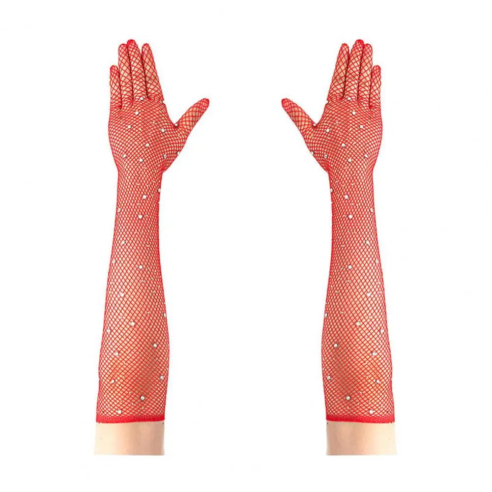 قفازات شبكية متألقة من حجر الراين اللامع قفازات شبكة صيد السمك للنساء قفازات شبكية بطول الكوع لزي حفلة الهالوين #4