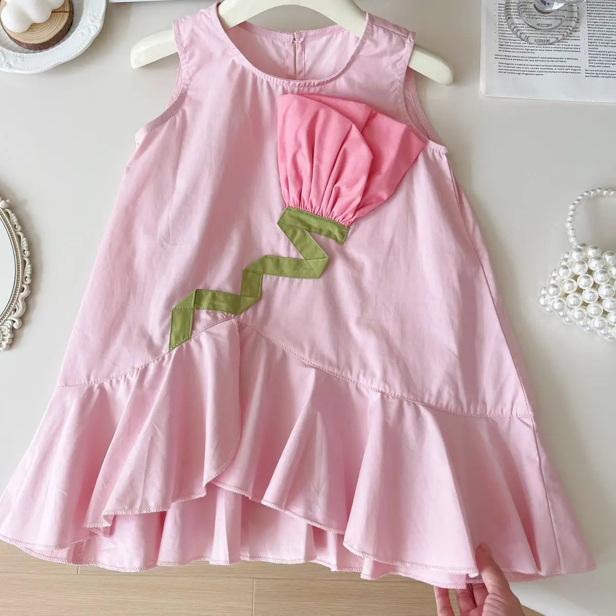 Baby girl round neck dress summer clothes children's sleeveless Korean version dress rose cute fish tail dress