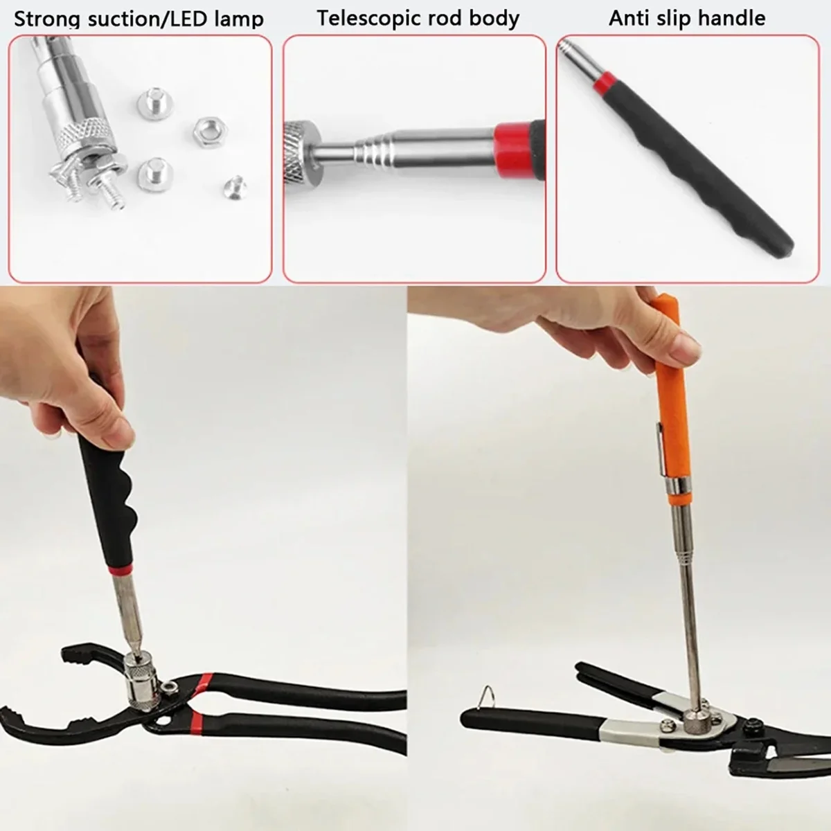 A83Z Telescopic Magnetic Pen Metalworking Handy Tool Magnet Capacity for Picking Up Nut Bolt Adjustable Pickup Rod Stick Set