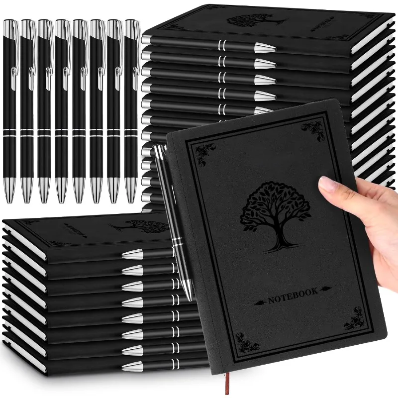 

24 Pack Journal Notebook with 24 Pen A5 Hardcover Notebook Bulk Tree of Life Leather Bound Journal Ruled Paper for School Busine