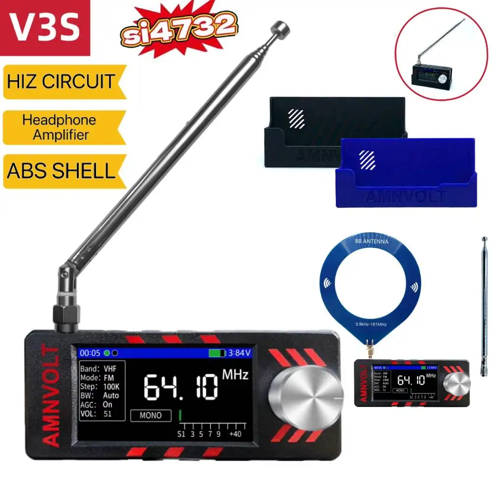 

Upgraded V3S AMNVOLT Mini SI4732 DSP Radio Receiver FM AM SSB LSB USB Full Band Pocket Radio with Hi-Z Headphone Amplifier
