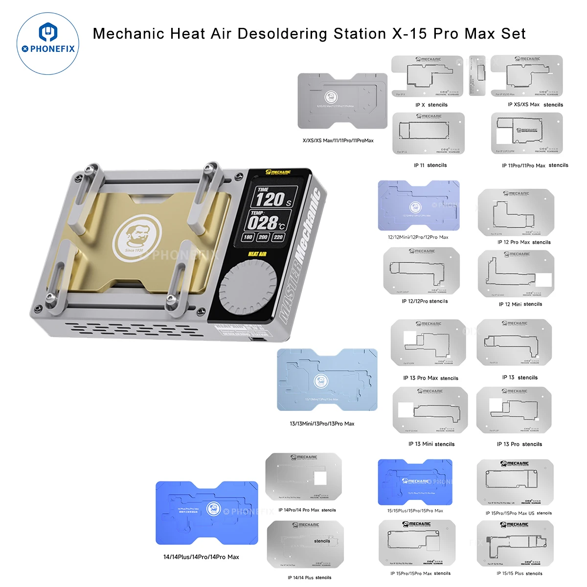 Imagem -02 - Plataforma de Pré-aquecimento Inteligente de ar de Calor Mecânico para Iphone X15pm Placa-mãe em Camadas Chip Bga Estênceis Ferramentas de Reparo de Identificação Facial