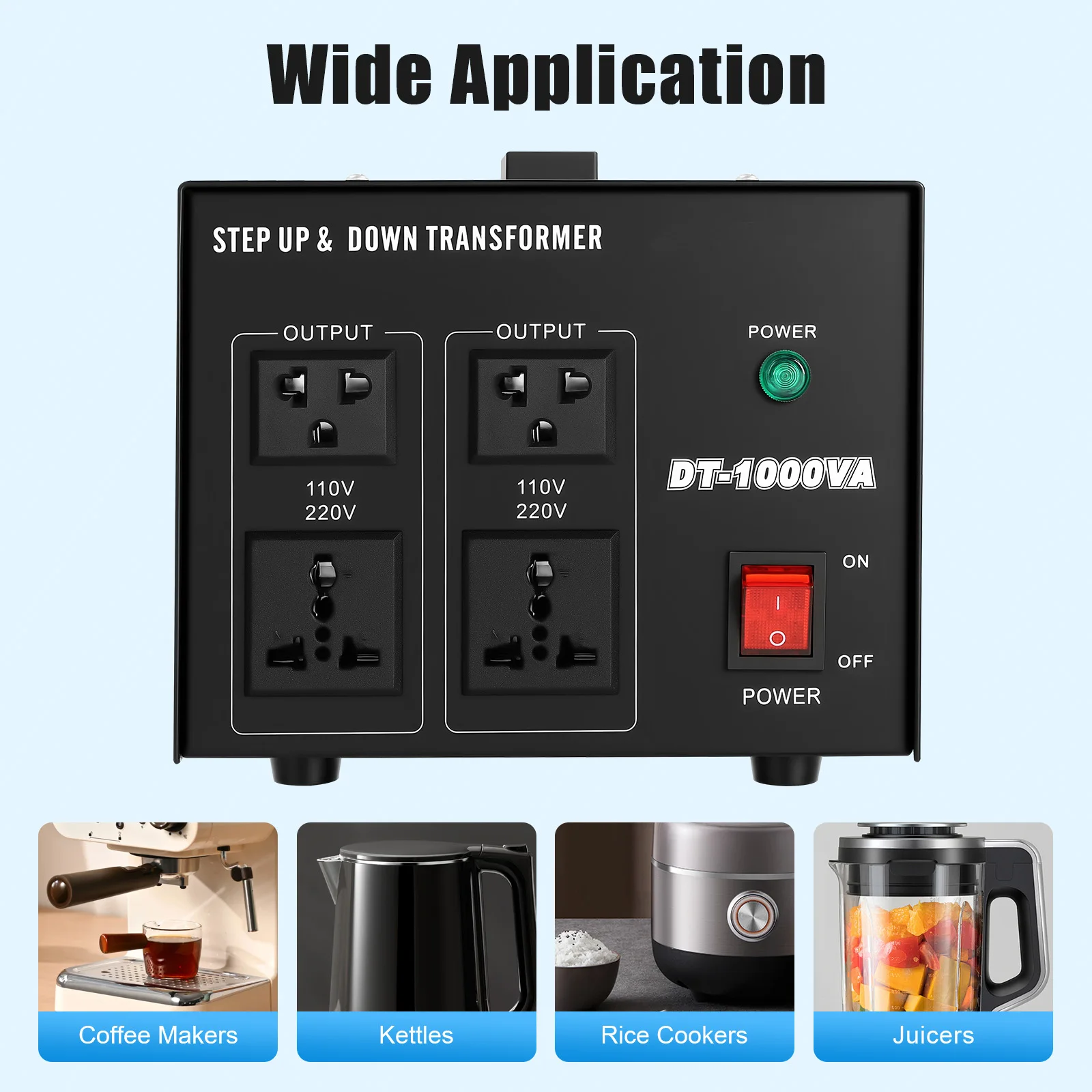 Imagen 7: Transformador Convertidor de Voltaje DT-1000VA 800W, Transformador de Corriente CA 220V a 110V, Convertidor de Corriente Ascendente y Descendente