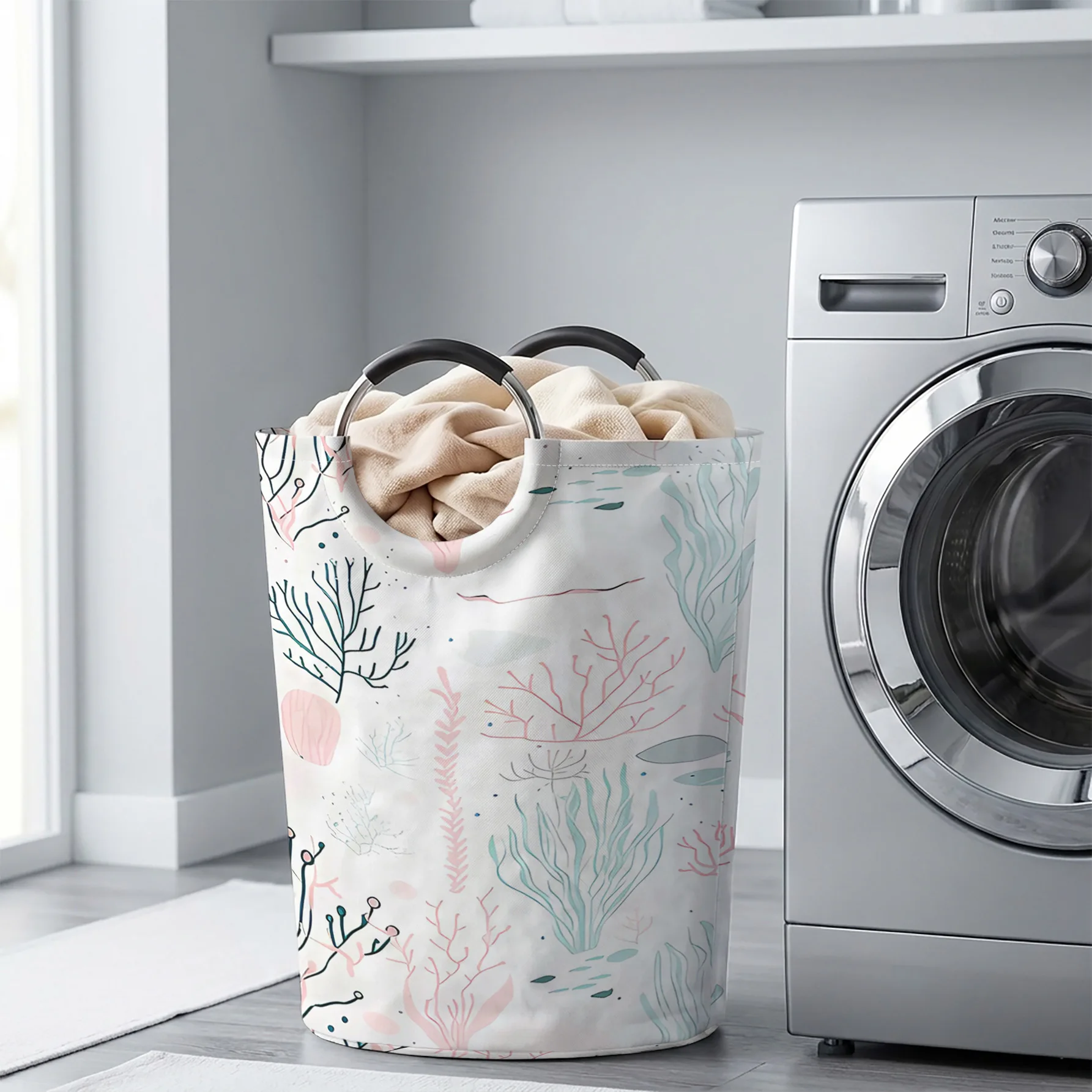 Ocean Coral And Seaweed All‑Over Print Handheld Storage Basket, For Laundry, Bedroom & Home Sundries Storage