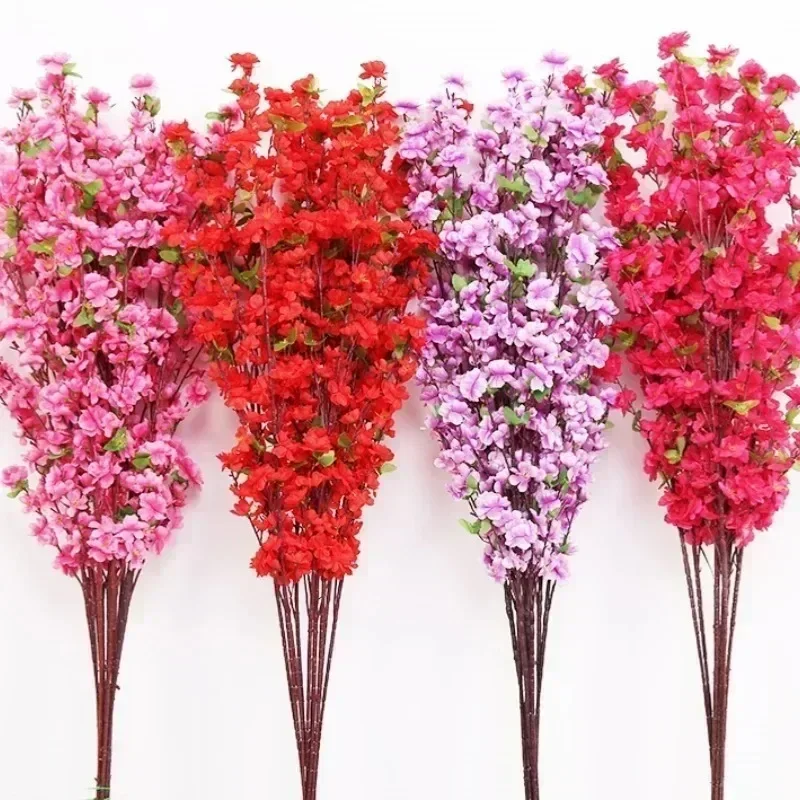 5Pcs Artificial Cherry Blossom Flower Faux Peach Branches Arrangement Home Wedding DIY Decorations Floral Arranging Supplies