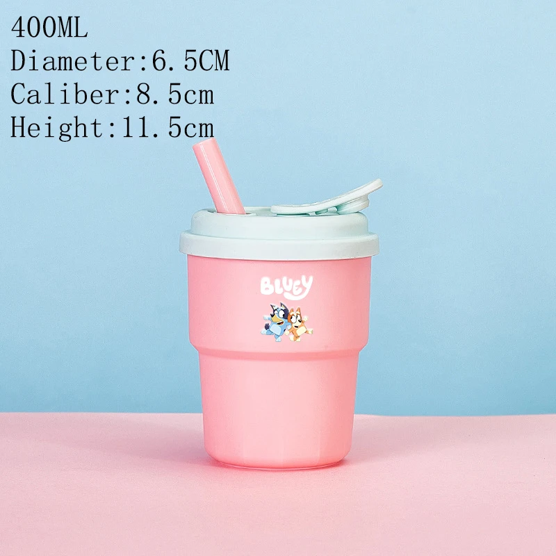 380ML Blueyi ยางซิลิโคนถ้วยดื่มฟางอะนิเมะการ์ตูนตัวเลขถ้วยน้ํานักเรียนแบบพกพาแฟชั่นเด็กผู้หญิงของขวัญ