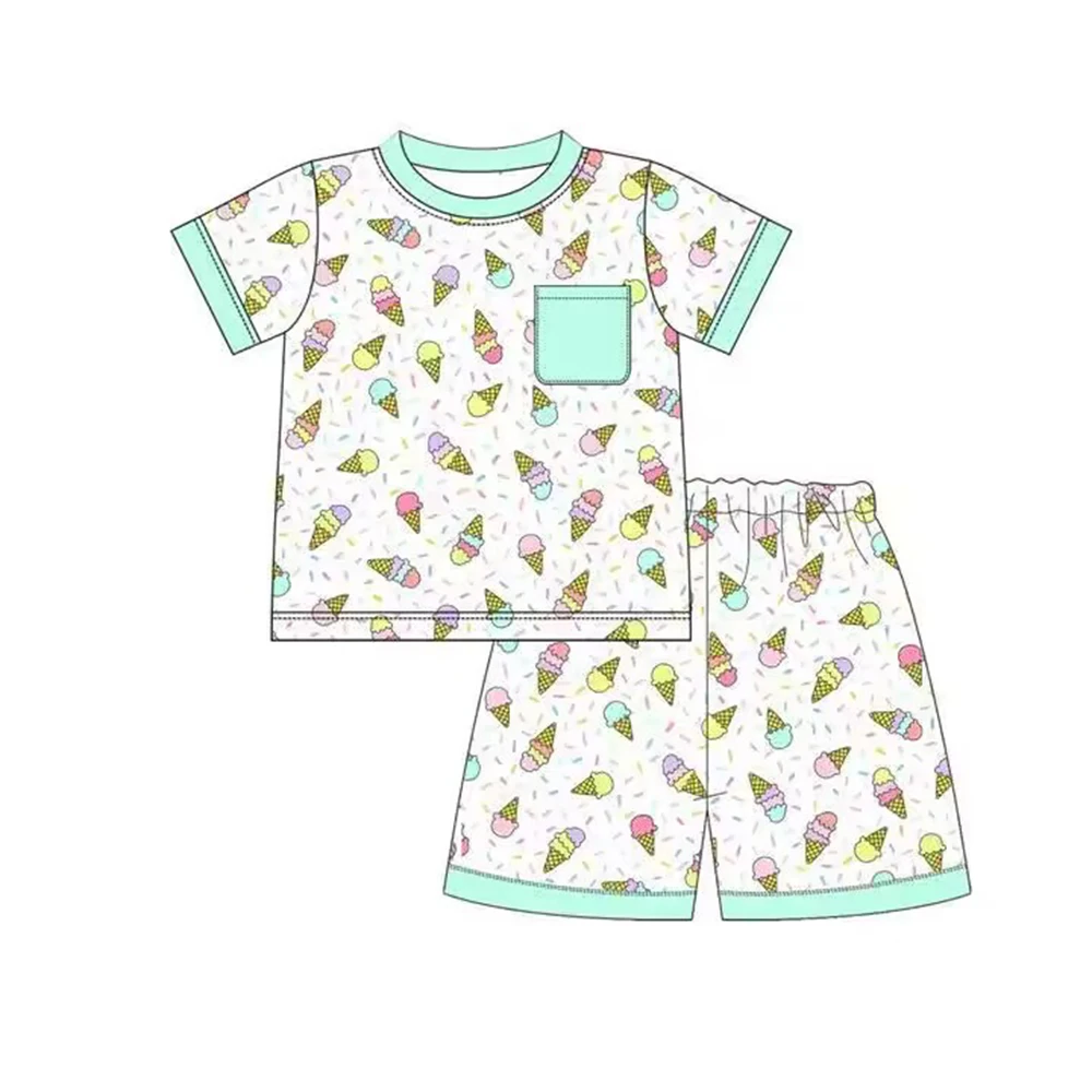 

Boutique children's summer clothing short-sleeved shorts girls strappy briefs milk silk clothing ice cream print