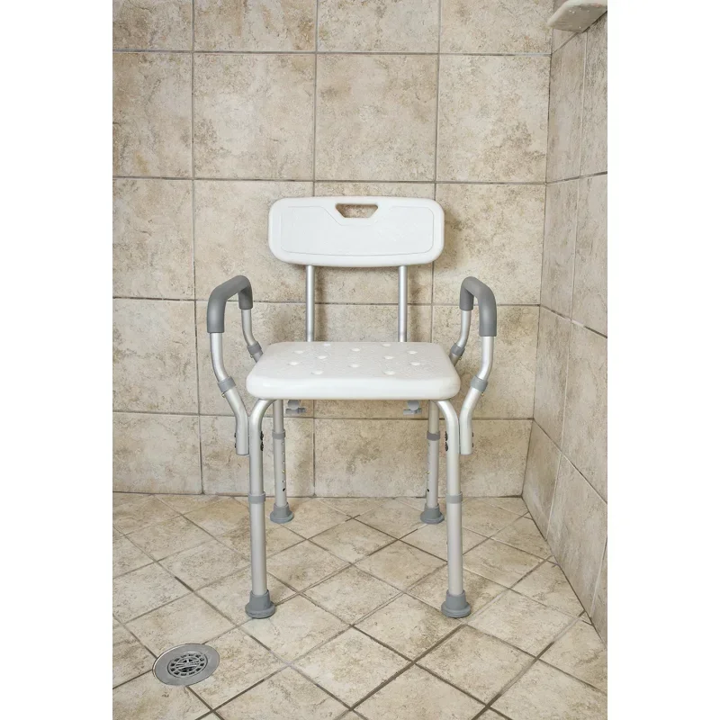 Essential Medical Supply Height Adjustable Molded Shower Chair with Padded Arms & Back shower seat