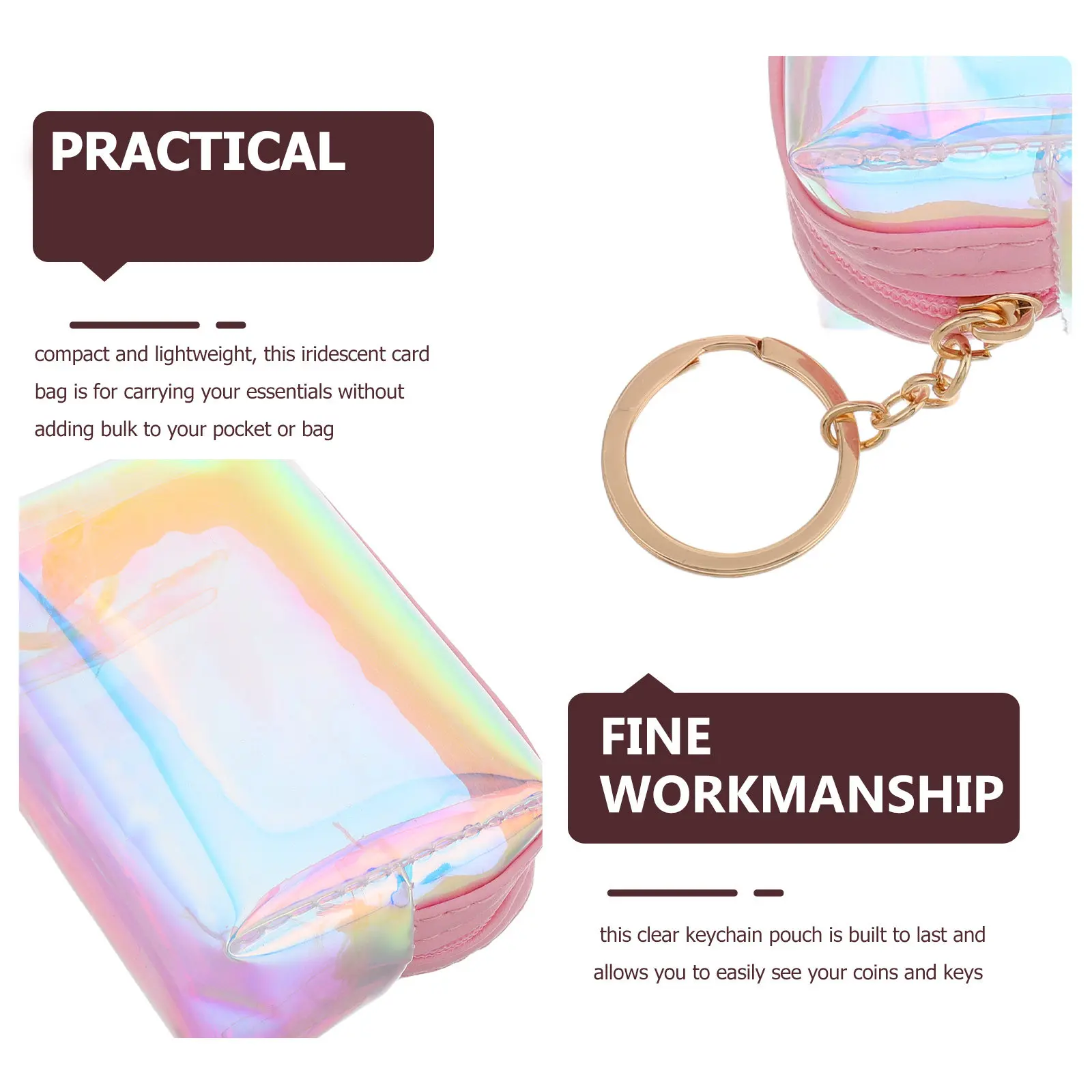 Mini Holographic Transparent Coin Purse Keychain – Iridescent PVC Wallet Pouch for Coins, Keys & Cards