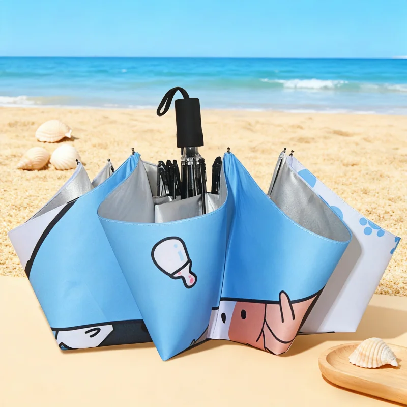 Cutie Kitty Folding Umbrella for Ladies Ultra Light Portable Rain And Sun Protection Fun Travel Parasol Essential Outdoor Access