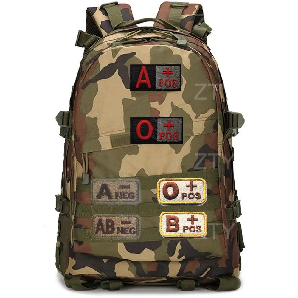 ZTY-Outdoors Classic Colors 3D Embroidered Blood Shape Badge A+B+AB+O+Backpack Tactical Cloth Sticker Backpack Hook Loop Patches