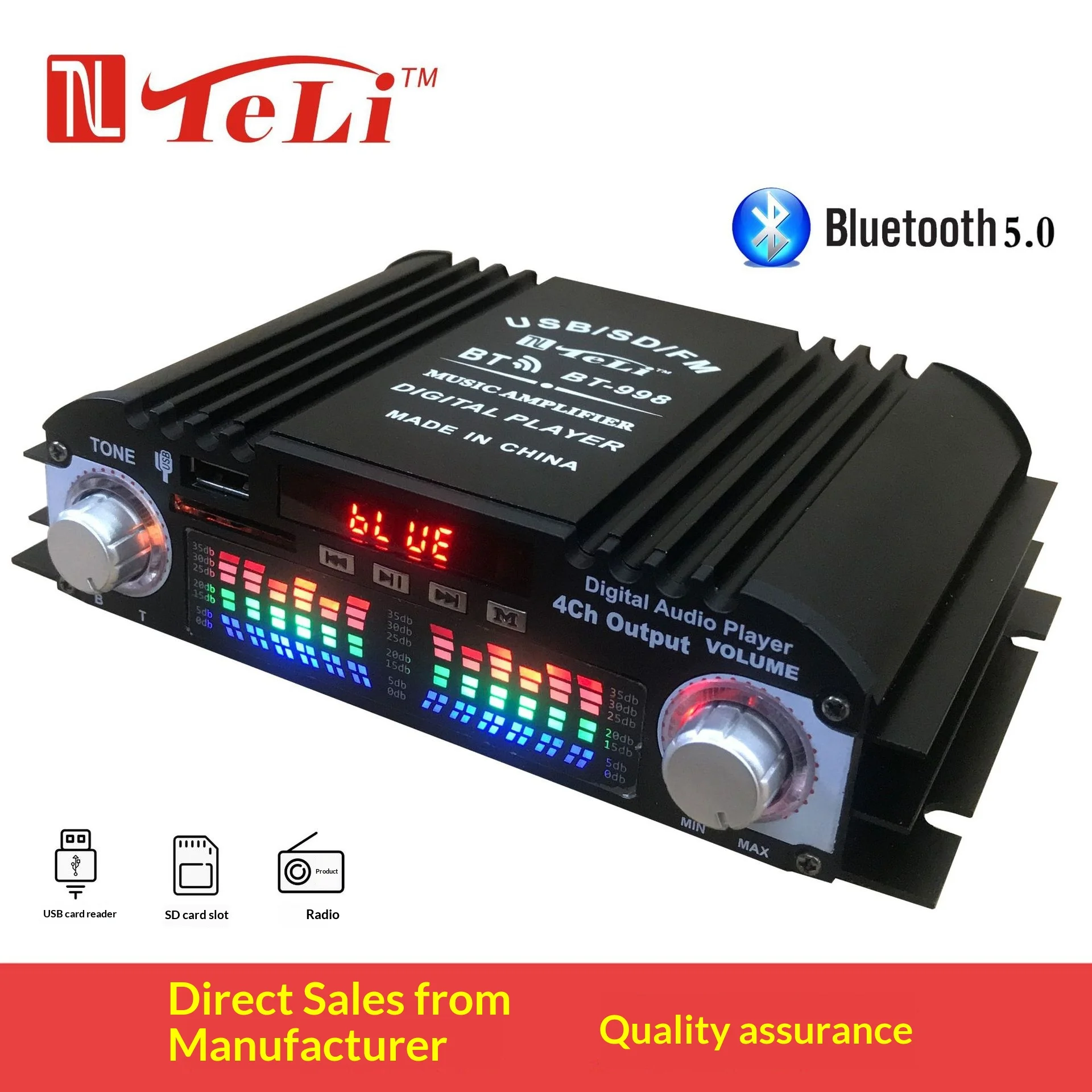 TELI Peak Power HiFi Sound Amplifier Digital 4 Channel Audio Amplifier Bluetooth Karaoke Player FM Radio Support Remote Control