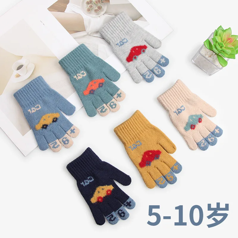 5 6 7 8 9 10 Years Old Kids Thick Knitted Gloves Warm Winter Gloves Children Stretch Mittens Boy Girl Fashion New 2024