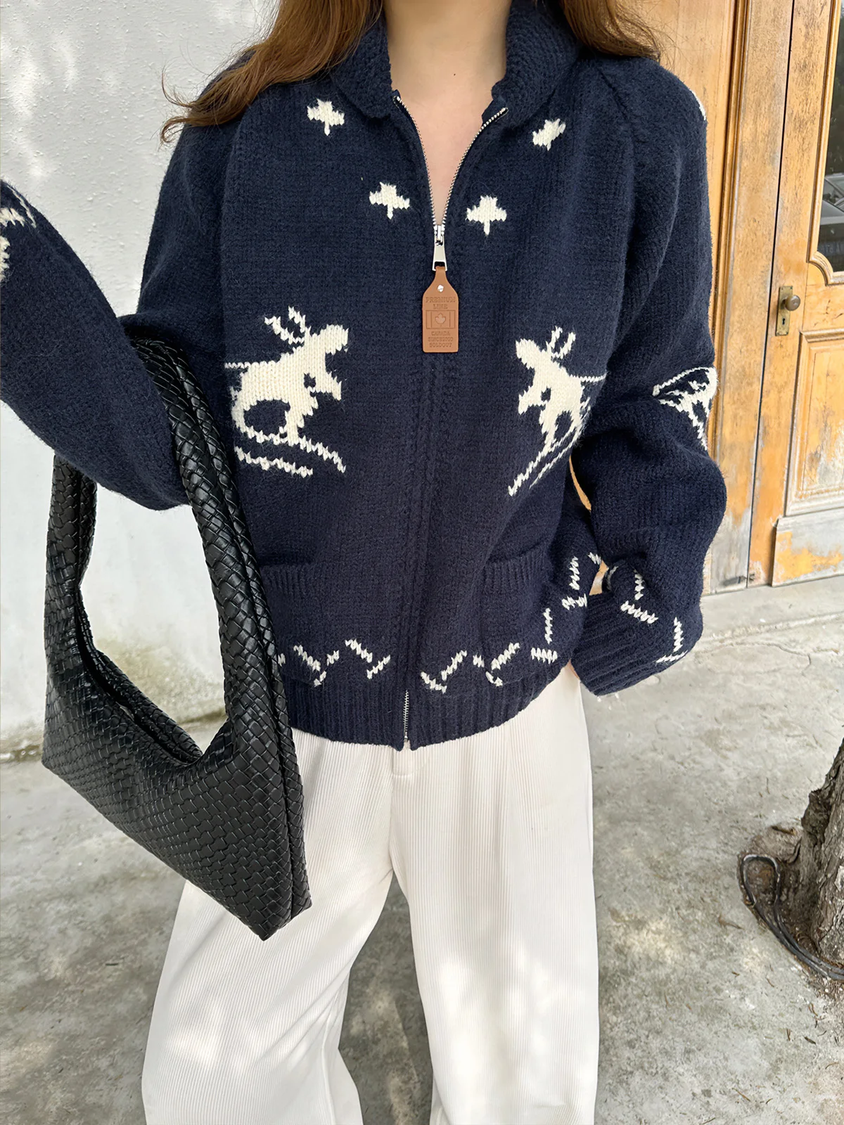 

Зимний вязаный свитер для женщин: винтажный кардиган на молнии в стиле Fair Isle, теплый, свободного кроя, с длинными рукавами, из смесового полиэстера