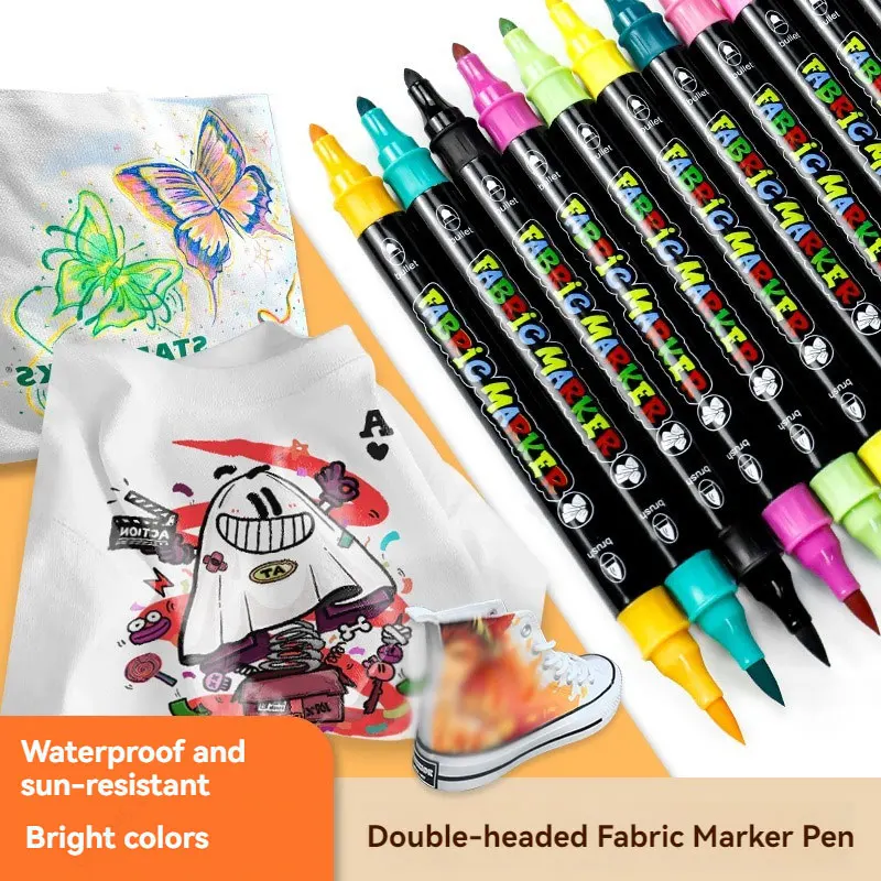 

24 Colors Waterproof Double Nib Fabric Textile Marker Pen For T Shirt Shoes Clothes Wood Stone DIY Art Graffiti Drawing Painting