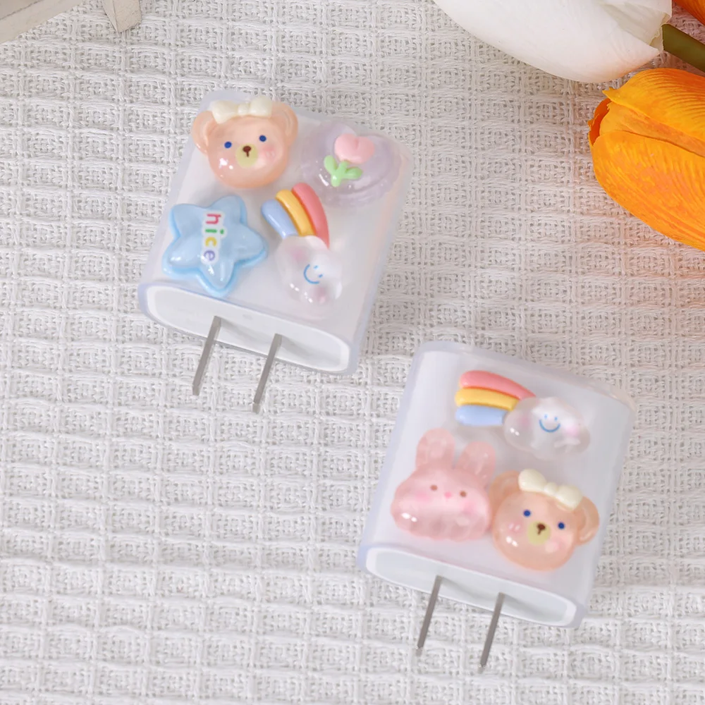Cute Cartoon Bear Charger Protector Cable Organizer For iPhone 11 15 14 13 12 Pro Max 20w 18W US Data Cord Winder Management Kit