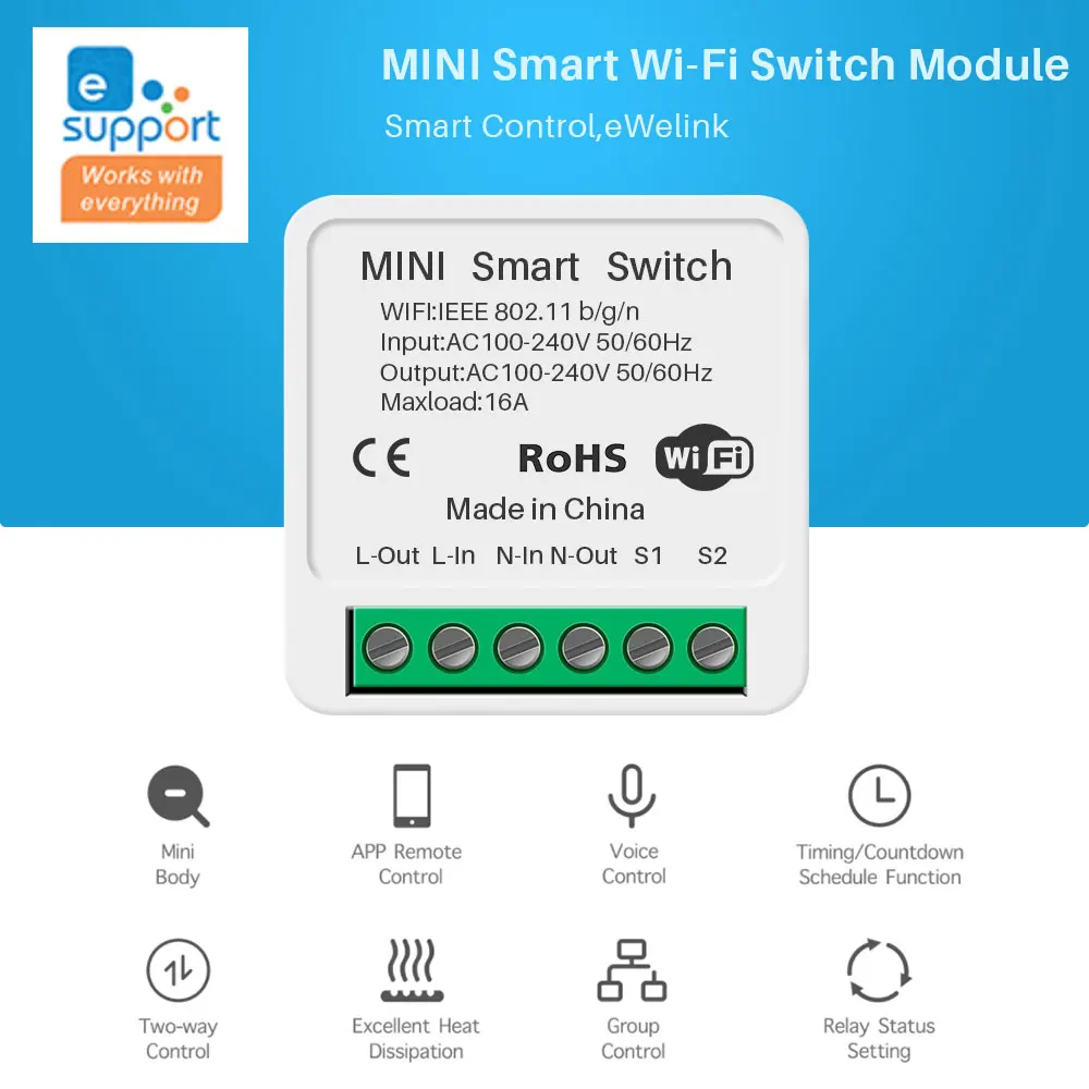 eWeLink 16A Mini DIY Wifi Smart Switch Support Two-way Control Smart Home Otomasi Bekerja Alexa Google Assistant Remote Control