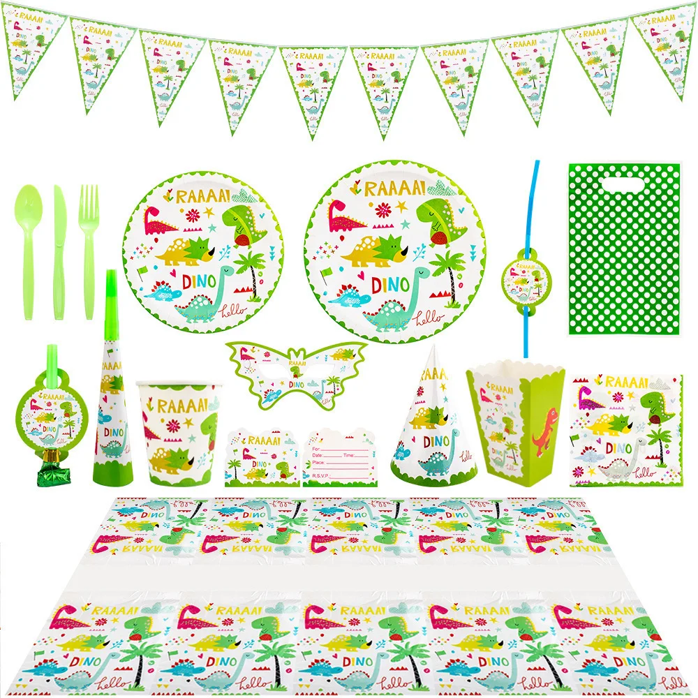 

Cartoon Dinosaur Children's Birthday Party Cutlery Set, Disposable Paper Plate, Paper Cup Props, Scene Decoration Supplies