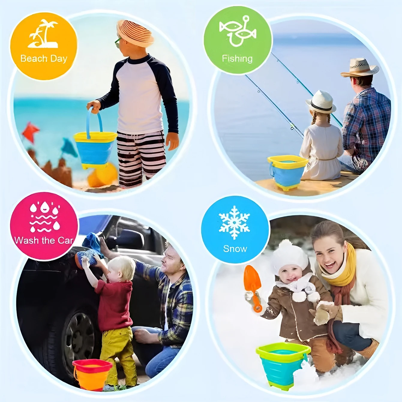 Children\'s Collapsible Bucket Dredging Sand Multi-functional Portable Beach Water Toy