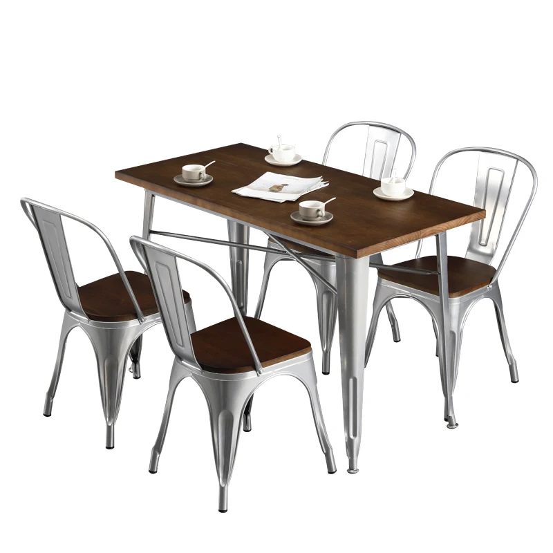 

Customizable European-Style Industrial Wrought Iron and wood Restaurant Furniture Metal Dining Tables and Chairs