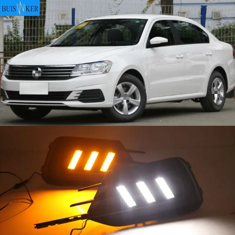 

1 Pair LED DRL Daytime Running Light For Volkswagen VW Lavida 2019 with Yellow Trun Signal Light Blue Night Lamp