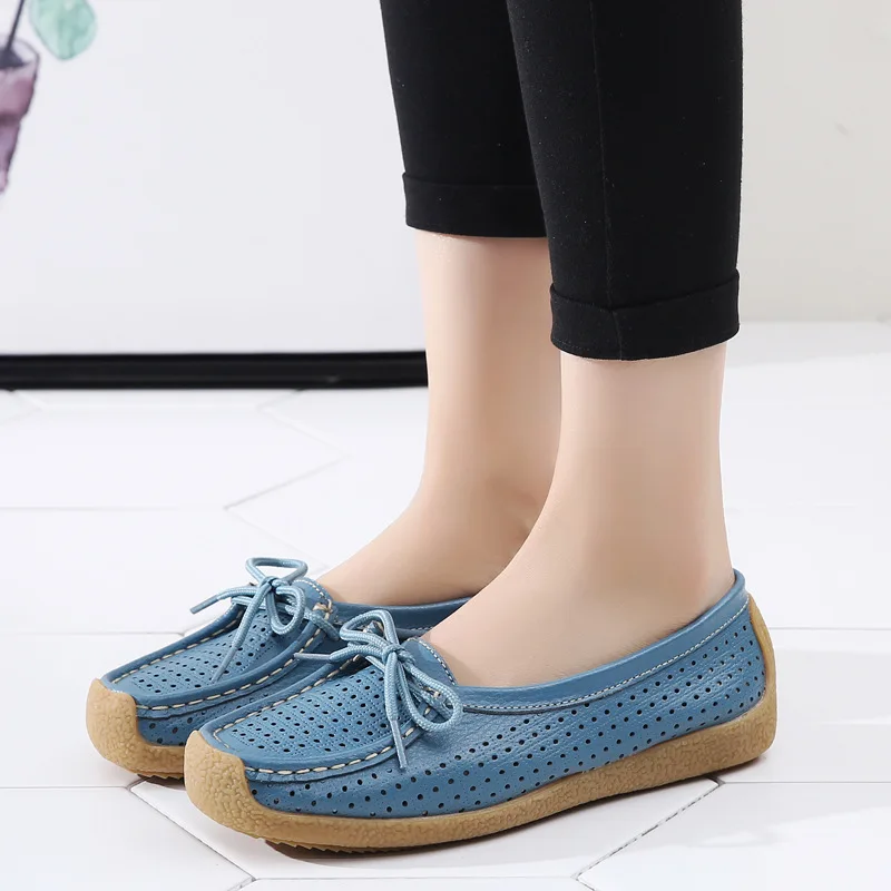 Women Flats Summer Women Genuine Leather Shoes With Low Heels Slip On Casual Flat Shoes Women Loafers Soft Nurse Ballerina Shoes