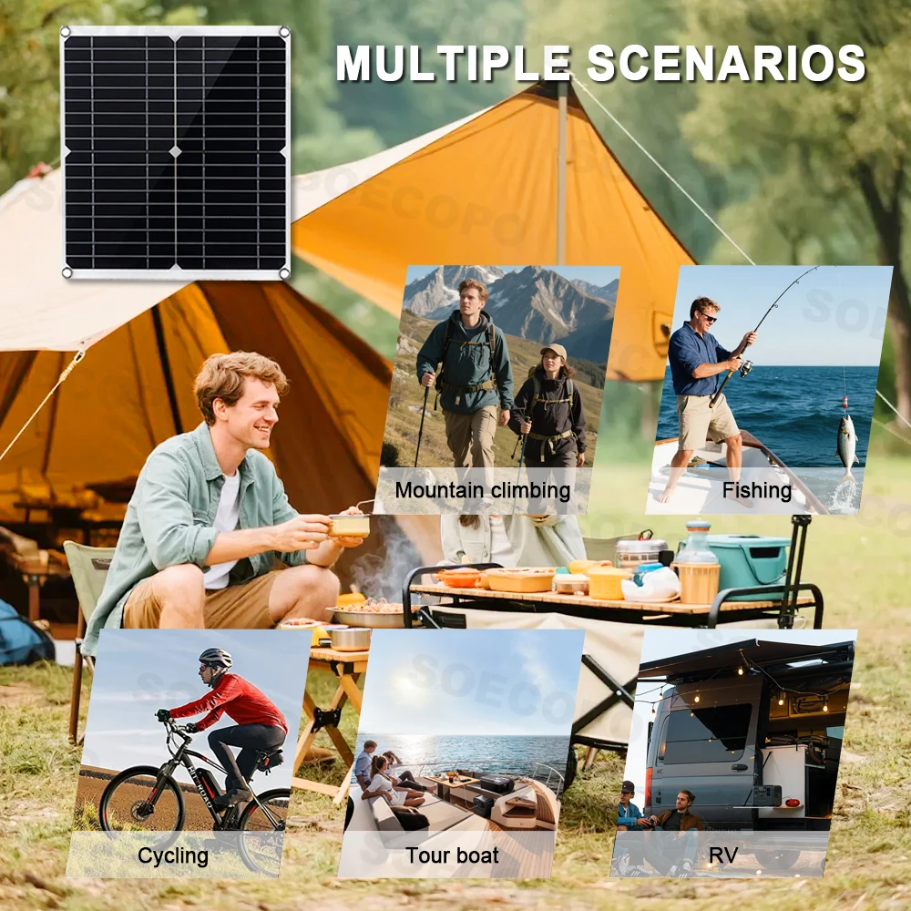 SOECOPO 900W (Free 100A Controller) Portable Solar Panel Kit - 3*300W Panels Dual USB 5V Camping Equipment Power Supply