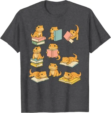 Lustiges T-Shirt mit bärtigen Drachen, die Bücher lesen, Y2k Back To School Reader Graphic Apparel, T-Shirts für den ersten Schultag, für Schüler und Lehrer – Detail 14