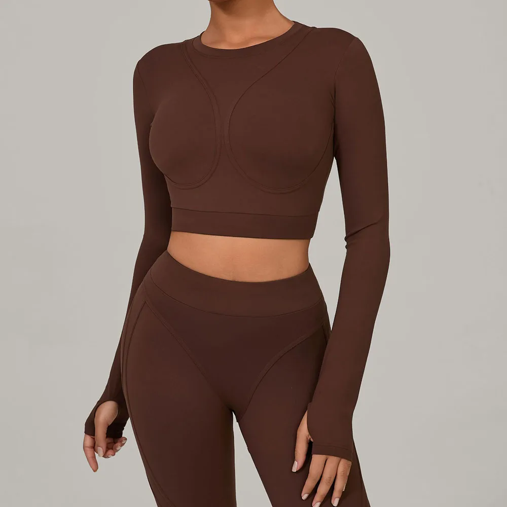 

Women's Sculpting Brushed Long Sleeve Workout Top | High Support Yoga Pilates Running Shirt | Thermal Quick-Dry Fitness Top