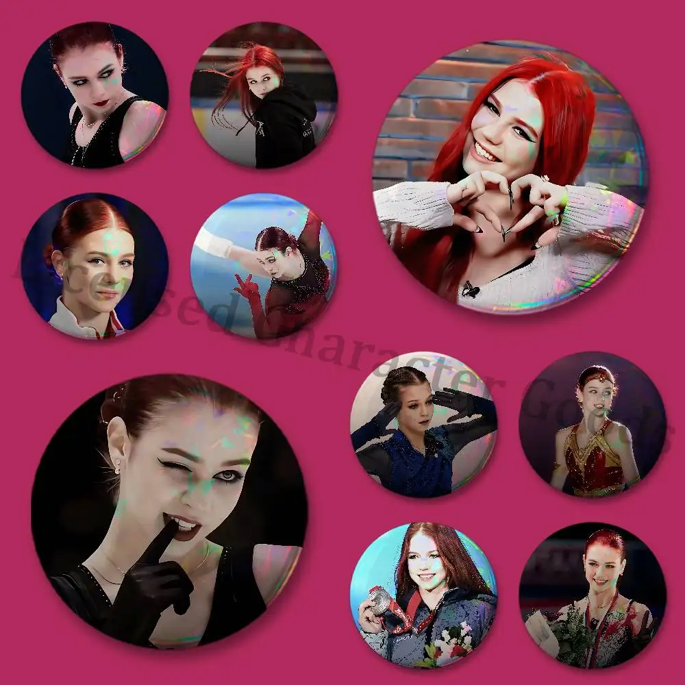 Figure Skating A-Alexandra T-Trusova HD Print Badges Pretty Round Display Brooches IP merchandise 32mm 58mm 75mm 44mm 25mm