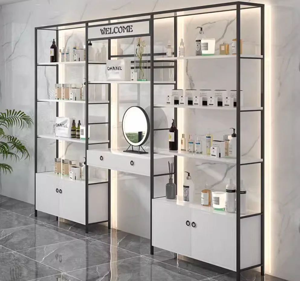 Piso Multi-Layer Cosméticos Display Cabinet, produtos de cuidados com a pele Prateleira, sacos, sapatos, salão de beleza