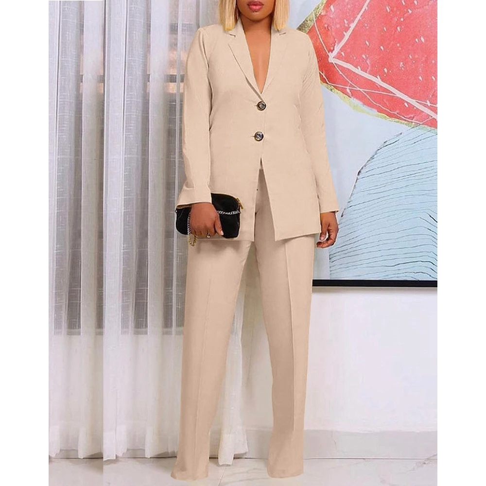 

2024 Women Fashion Two Pieces Blazer Suit Set Femme Elegant Autumn Nothched Collar Blazer and Wide Leg Pants Sets Clothing