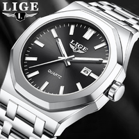 LIGE New Luxury Quartz Watch For Men Fashion Business Watch Men Stainless Steel Military Waterproof Luminous Men Wristwatches