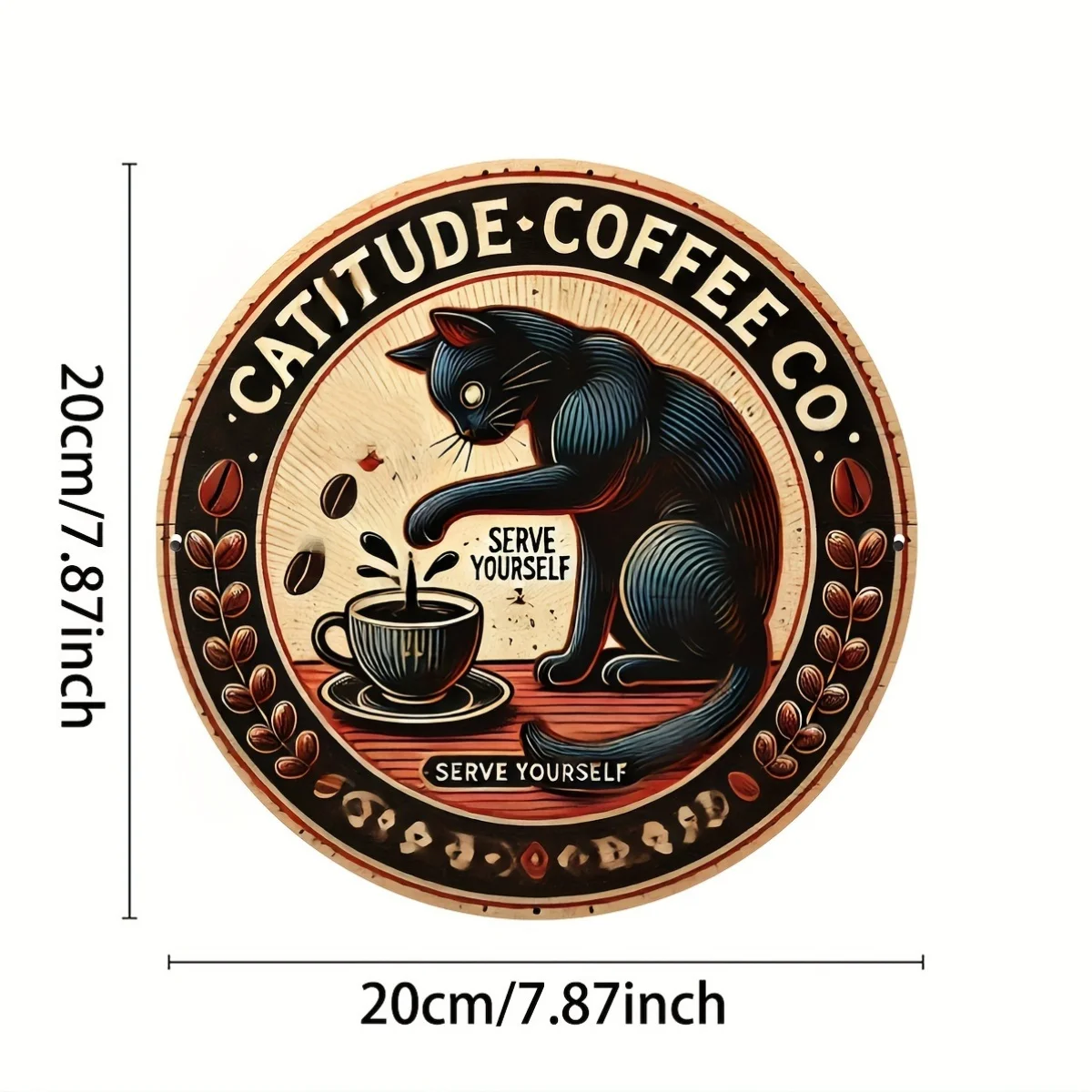 Catitude Coffee Company Aluminum Foil Engraved Logo - 8x8 inch mural decoration for home, kitchen, dining room, bedroom, garden,
