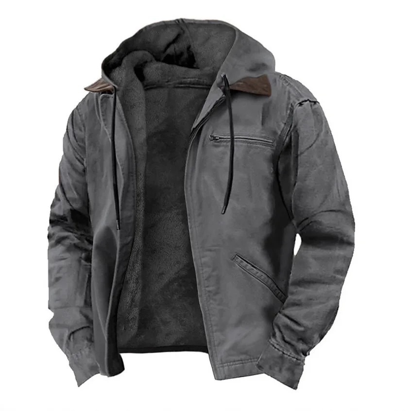 Zip Men\'s Hoodie Army Green Blue, Brown Gray Solid Color Pocket Sports Outdoor Retro Streetwear Casual Autumn Winter Clothing