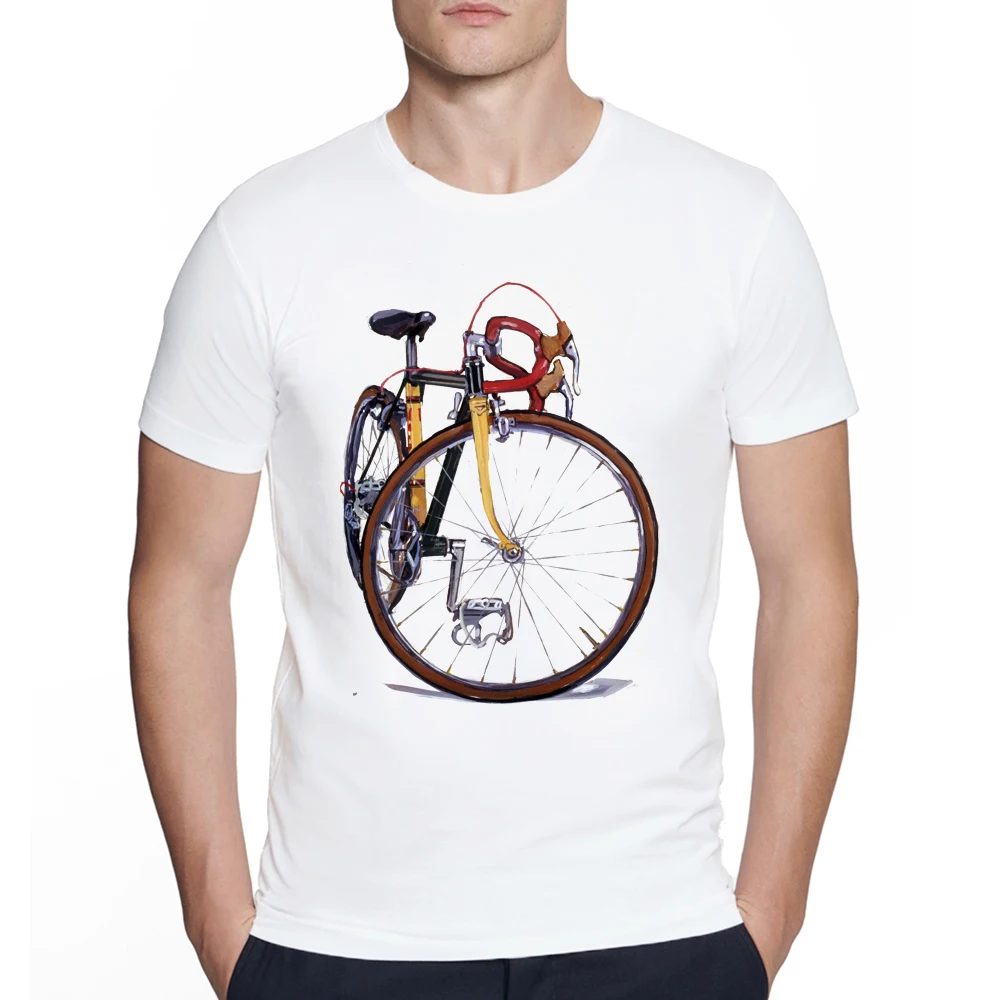 Fixed Gear Bicycle Cyclist Painting T-Shirt New Summer Men Short Sleeve Road Bike Sport Lover White Casual