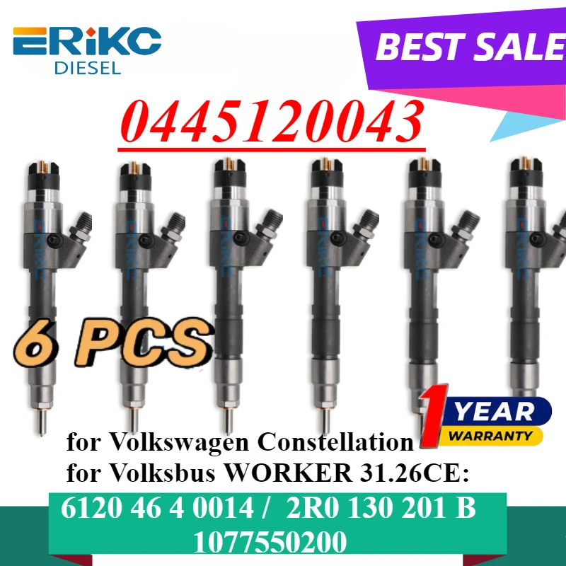 6 uds 0445120043 inyector Common Rail 61204640014 boquilla de pulverización de bomba 2R0130201B para Volksbus VW 1077550200 961204640014