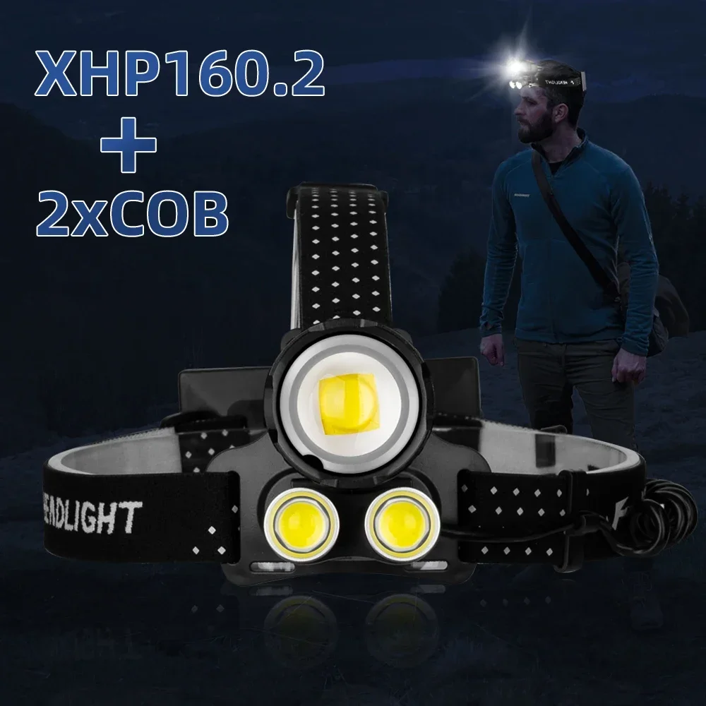Новый P199-16 Core 2 COB + светодиодный налобный фонарь, уличный водонепроницаемый масштабируемый фонарь, USB перезаряжаемый налобный фонарик, налобный фонарь