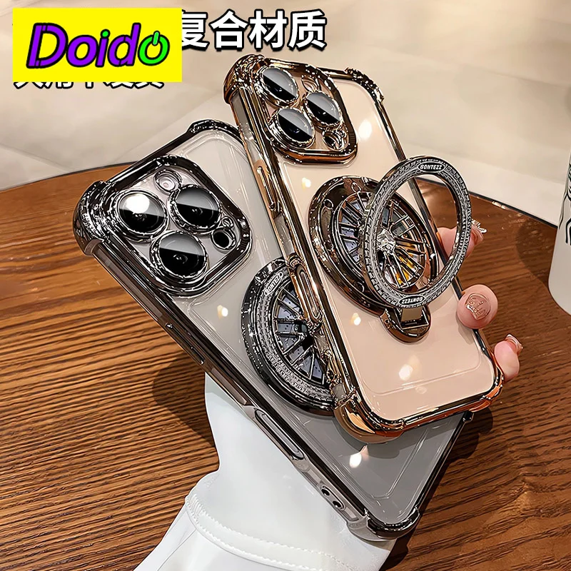 Desert Titanium Rotate Gyro Holder For iPhone 16 Pro Max 15 Plus 14Pro 13 12 11 Magnetic Wireless Charger Shockproof Phone Cover