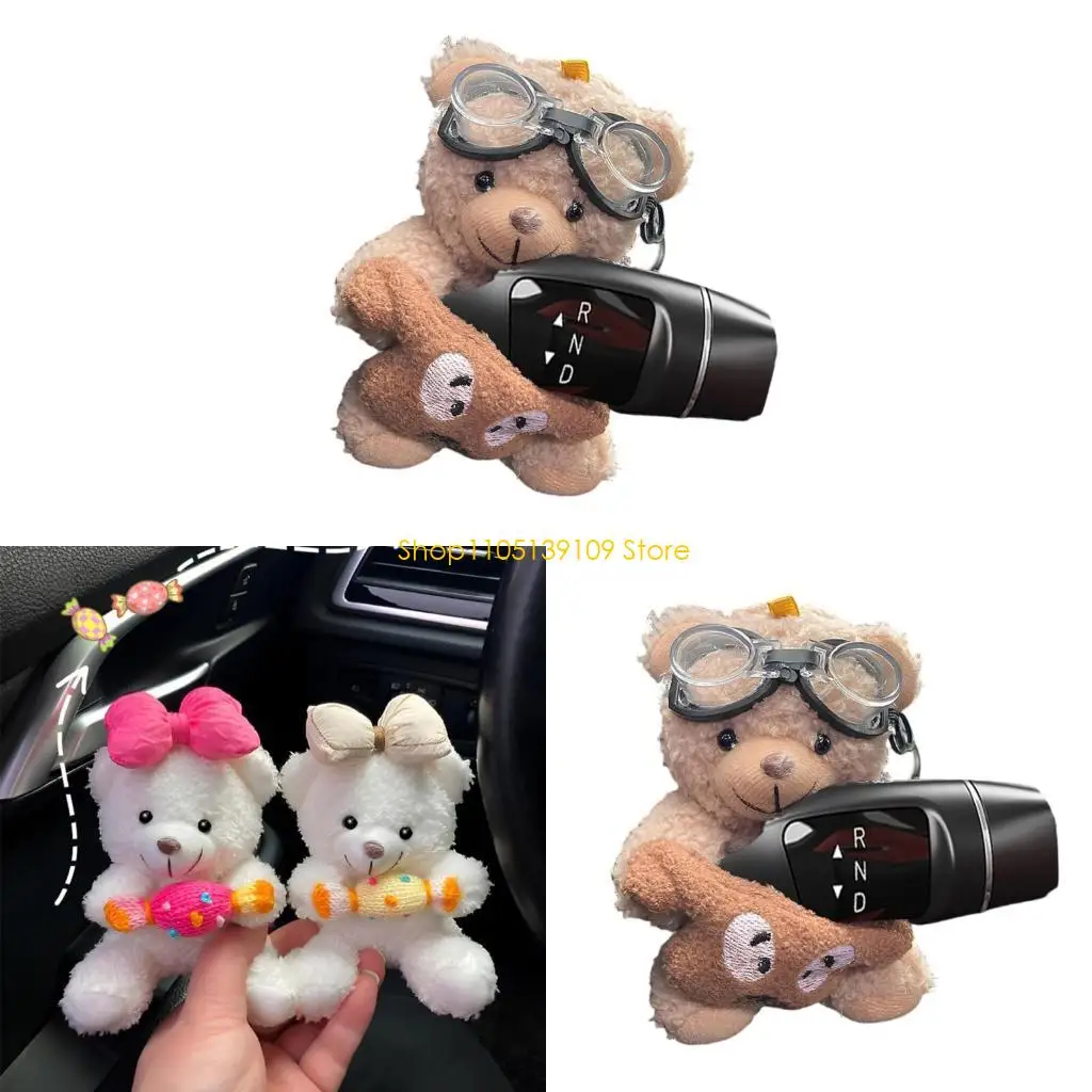Car Decoration Adorable Plush Bear Dashboard Decoration Steering Column Adornment For Turn Wiper Rearview Mirror