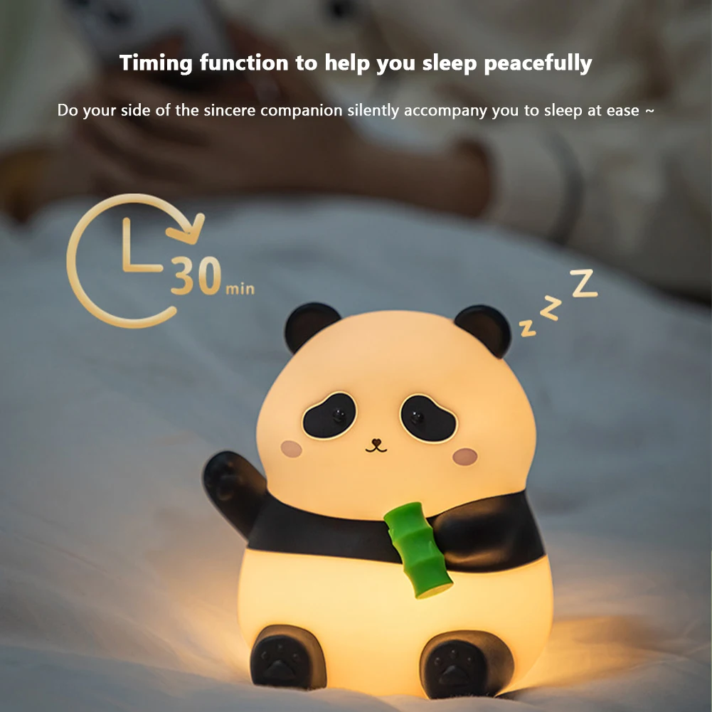 Luz nocturna de silicona regulable para guardería, lámpara táctil bonita de Panda de silicona, recargable por USB, luz nocturna portátil de Animal con temporizador