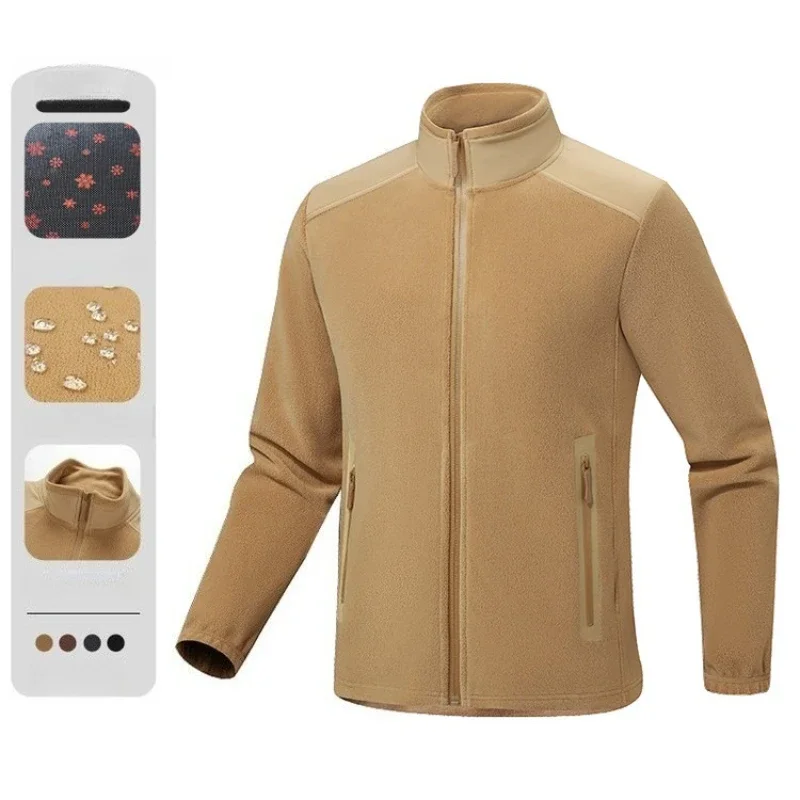 Outdoor Men's Graphene Thermal Fleece Jacket, Windproof Stand Collar, Water Resistant Base Layer, Winter Heat Tech Camping