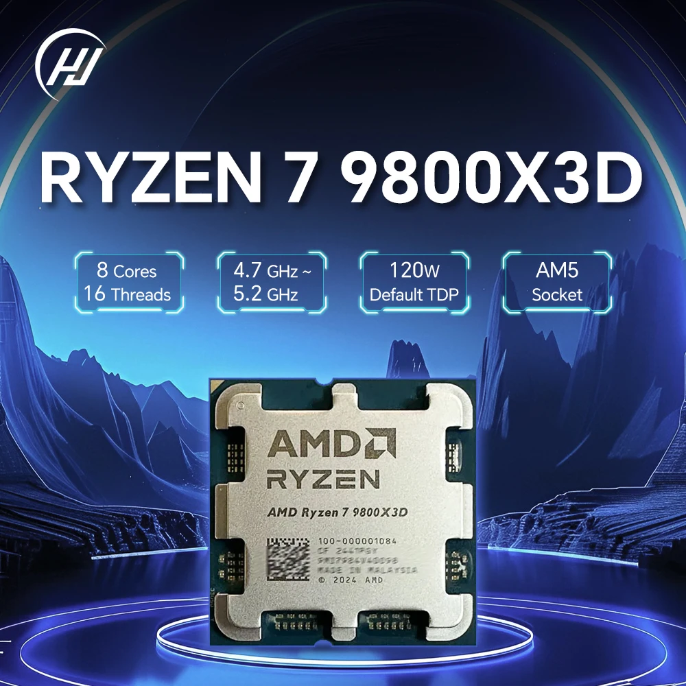 معالج AMD R7 9800X3D 8-Core 16-Thread الجديد لوحدة المعالجة المركزية للألعاب AM5 5.2 جيجا هرتز Ryzen ™   7 9800X3D L3=96M TDP 120W ولكن بدون مبرد